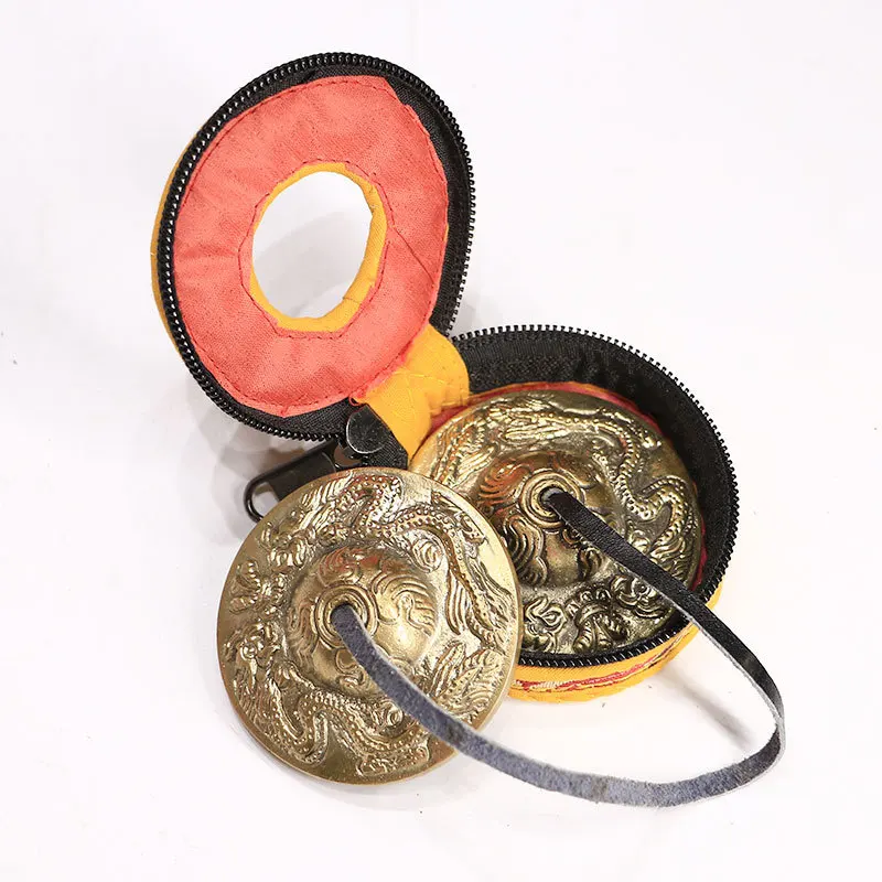 Tingsha Cymbals Tibetan Lucky Symbol Embossed Meditation Yoga Bell Chimes With Case