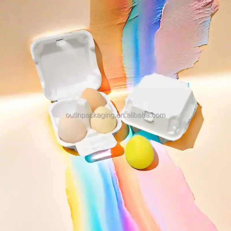 Customized eco friendly sugarcane bagasse pulp packaging box for cosmetic packaging molded pulp egg shape box for make up