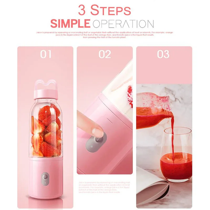 500mL USB Blender Juicer Cup 2 In 1 Portable Blender Food Processor For Travel