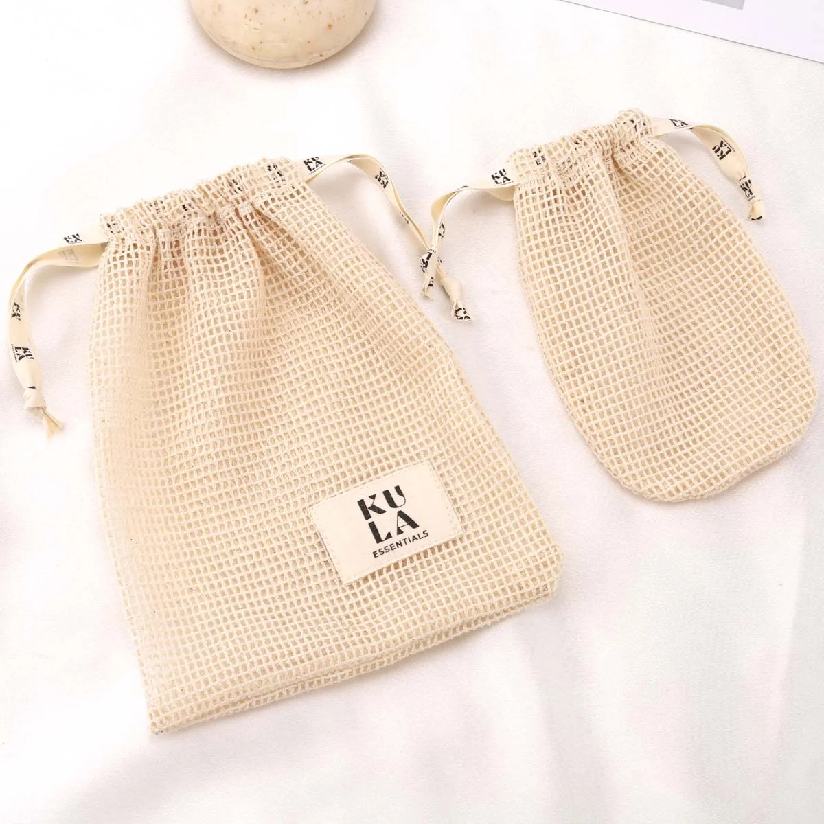 Custom Label Logo Printed Natural Cotton Mesh Soap Bag Organic  Drawstring Soap Pouch For Gift