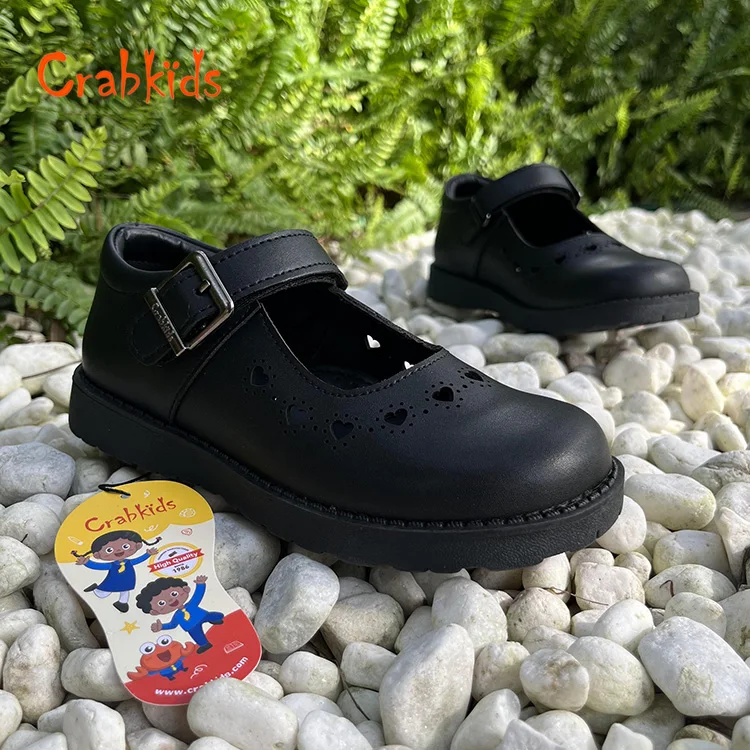 Crabkids Multiple Code Options Custom Popular Shoes Leather Bulk Oxford Uniform Black School Shoes for Girls Kids Children