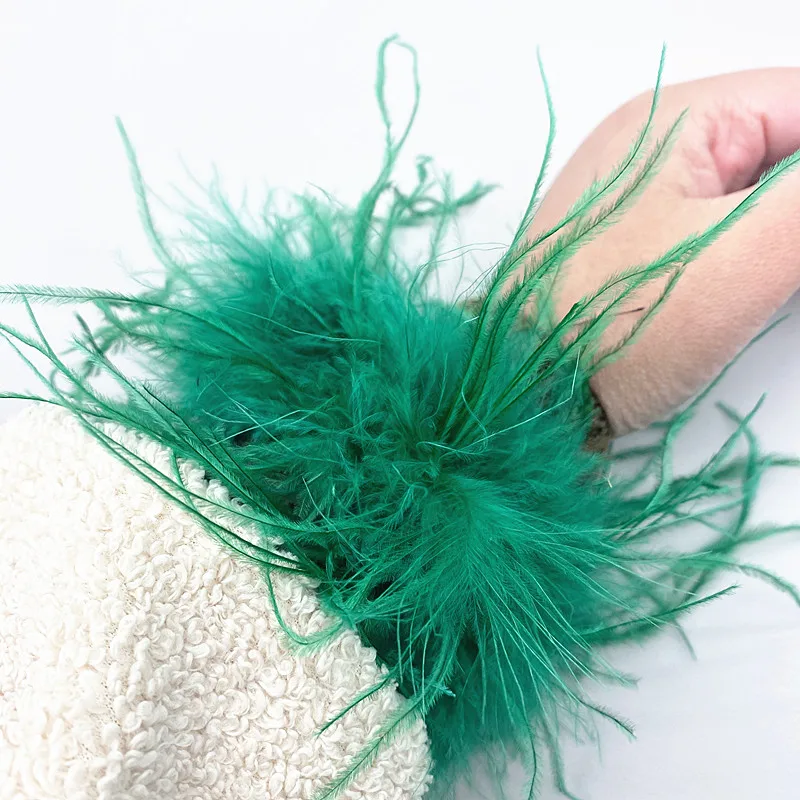 Colorful Ladies Genuine Turkey Fur Feather Slap Bracelet Cuff Sleeve Wholesale Women Wrist Detachable Ostrich Feather Cuffs