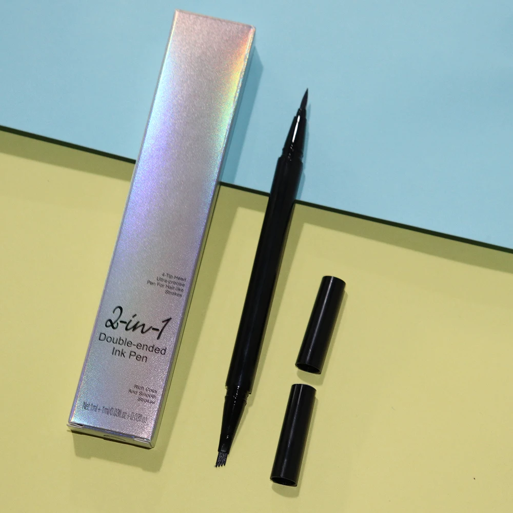 Custom Wholesale Vegan Eyebrow eyeliner Pencil Kit Private Label Waterproof Double-end Ink Natural Eyebrow Eyeliner Pen Makeup