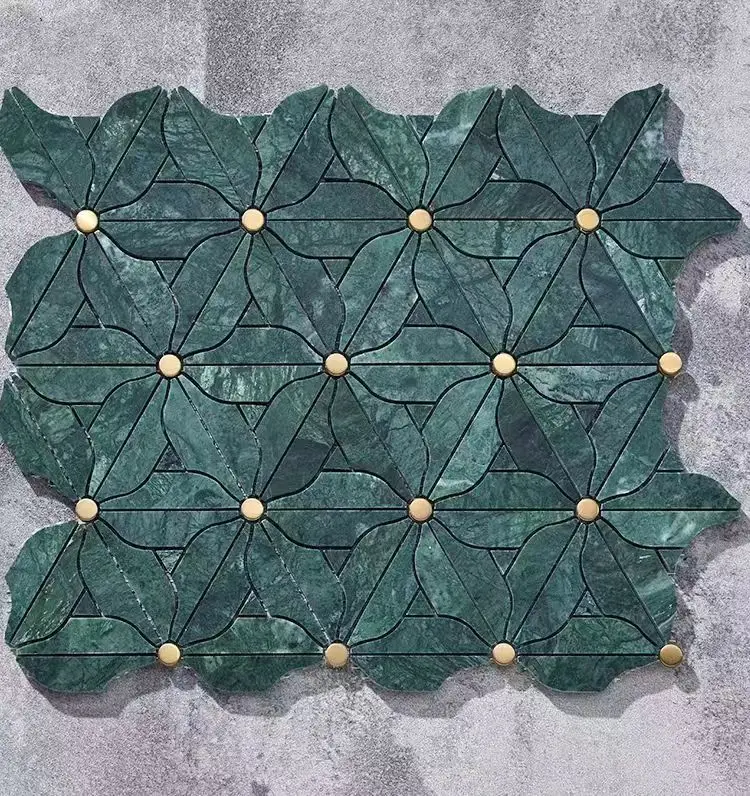 Waterjet Flower Pattern Marble Mosaic Brass Inlay Tile Mosaic Tile For Kitchen Backsplash And Bathroom Wall Tile