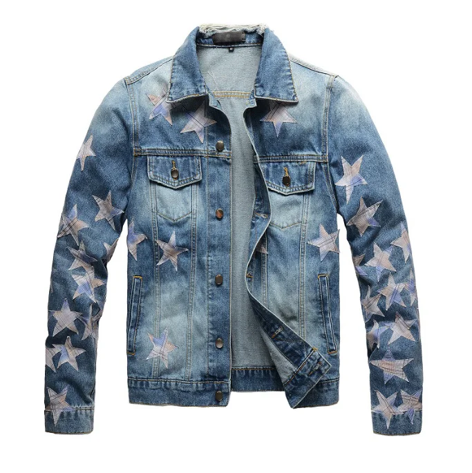 High Quality Custom Printed Cotton Denim Jackets for Men Autumn Oversized Casual Style with Embroidered down Material Wholesale