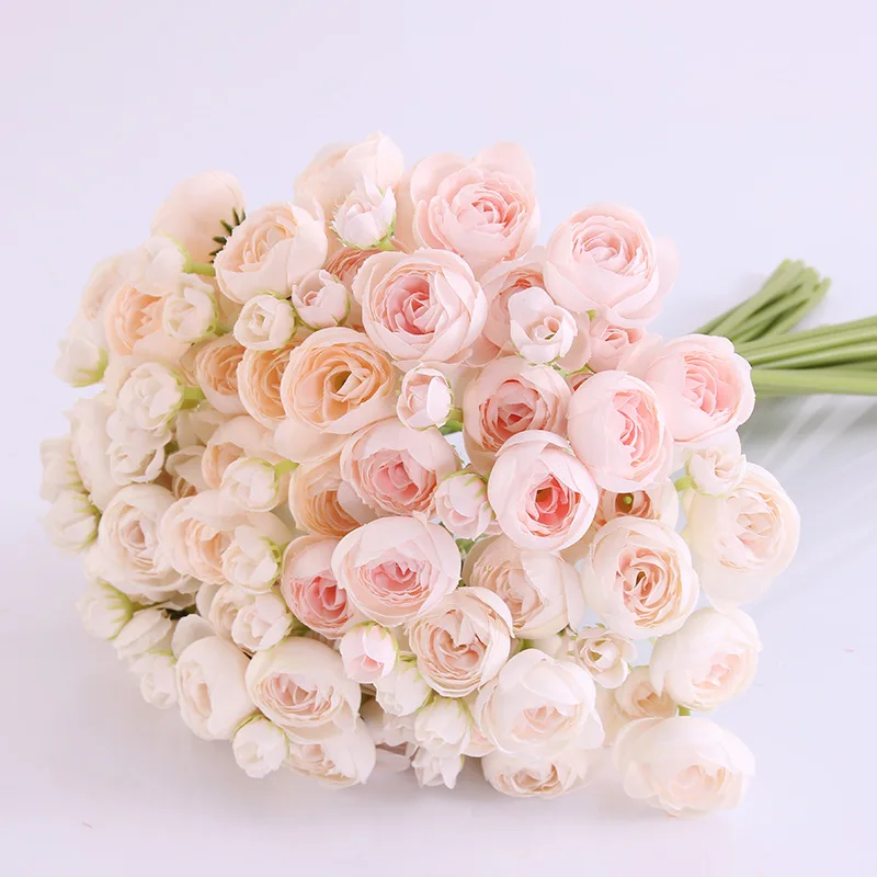 Wholesale simulation 6-head bundled small camellia flower art decorations artificial camellia