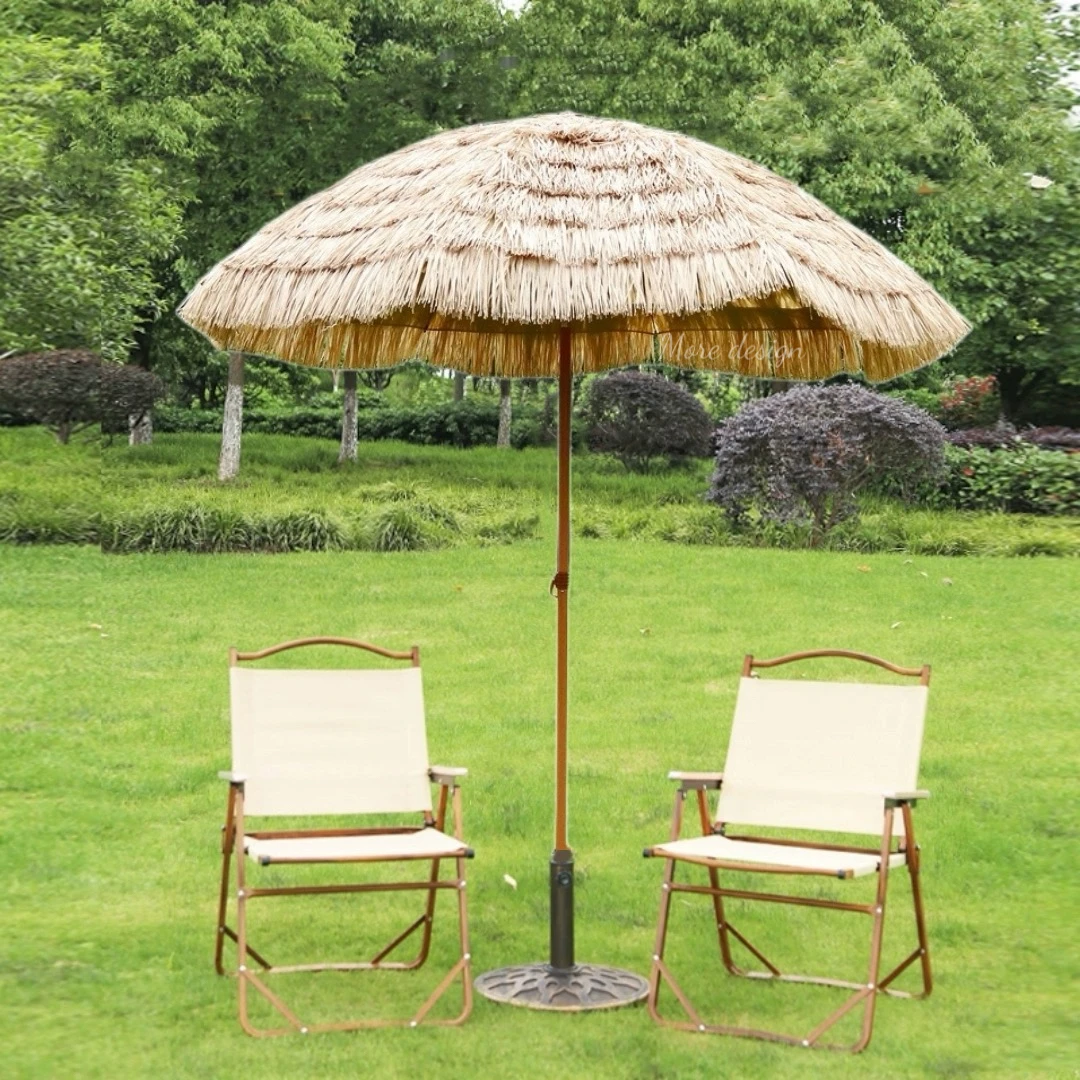 MORE DESIGN Free Sample Wooden Pole Canvas Waterproof Patio Swimming Pool Garden Wooden Sun Beach Straw Outdoor Umbrella