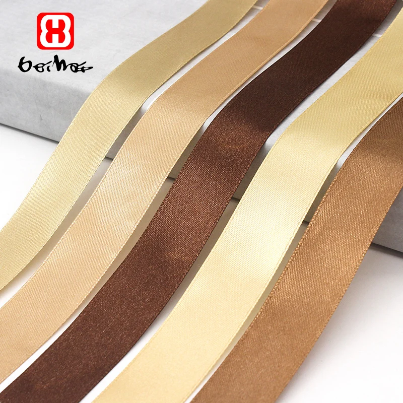 Stocked Factory Price  Wholesale Polyester Single/Double Faced Brown Chocolate Satin Ribbon