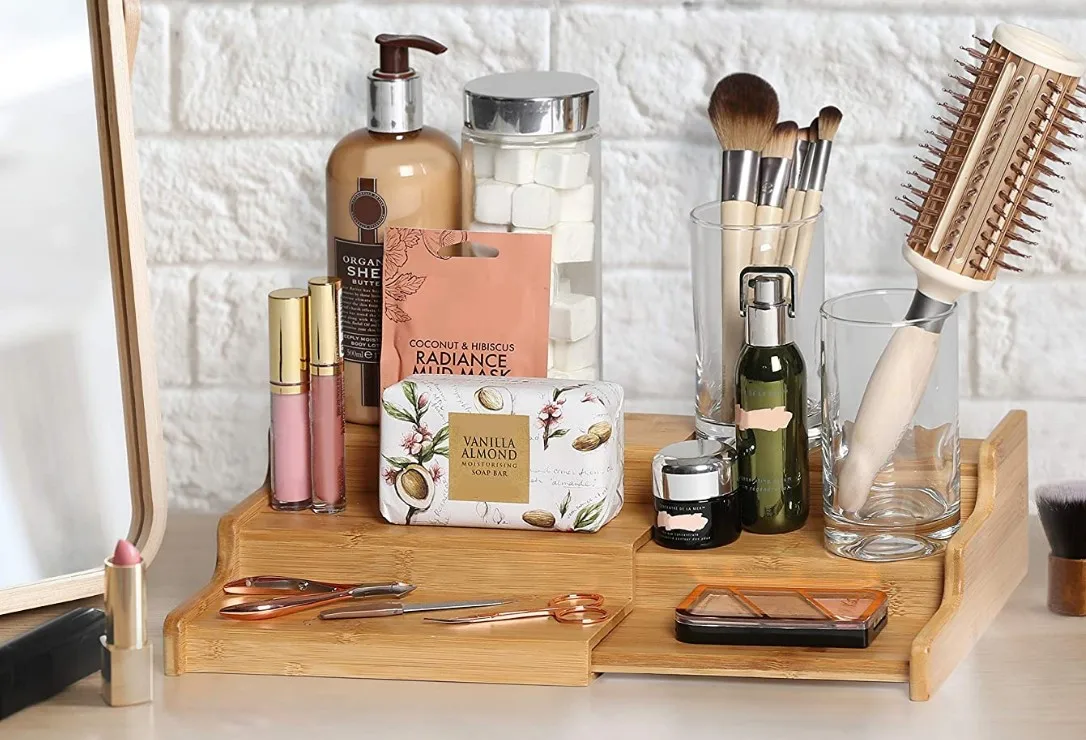 
3 Tier Expandable Bamboo Spice Rack Step Shelf Cabinet Organizer 