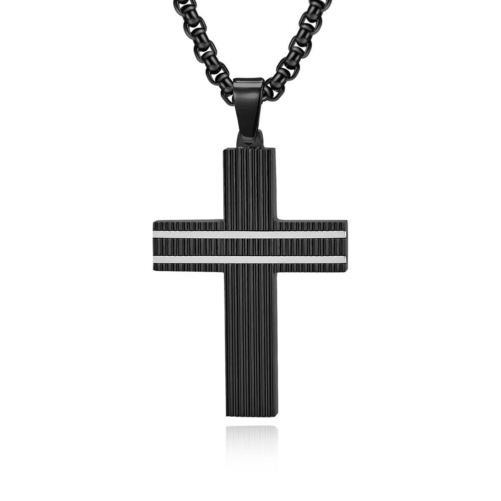 Wholesale Black And Gold Adjustable Box Chains Engraved Brushed Cross Stainless Steel Necklaces Jewelry For Men