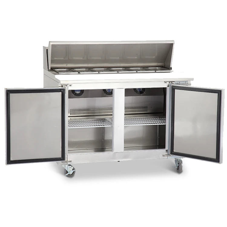 2 Door Commercial S/S Pizza Prep Table Refrigerator for restaurant kitchen equipment