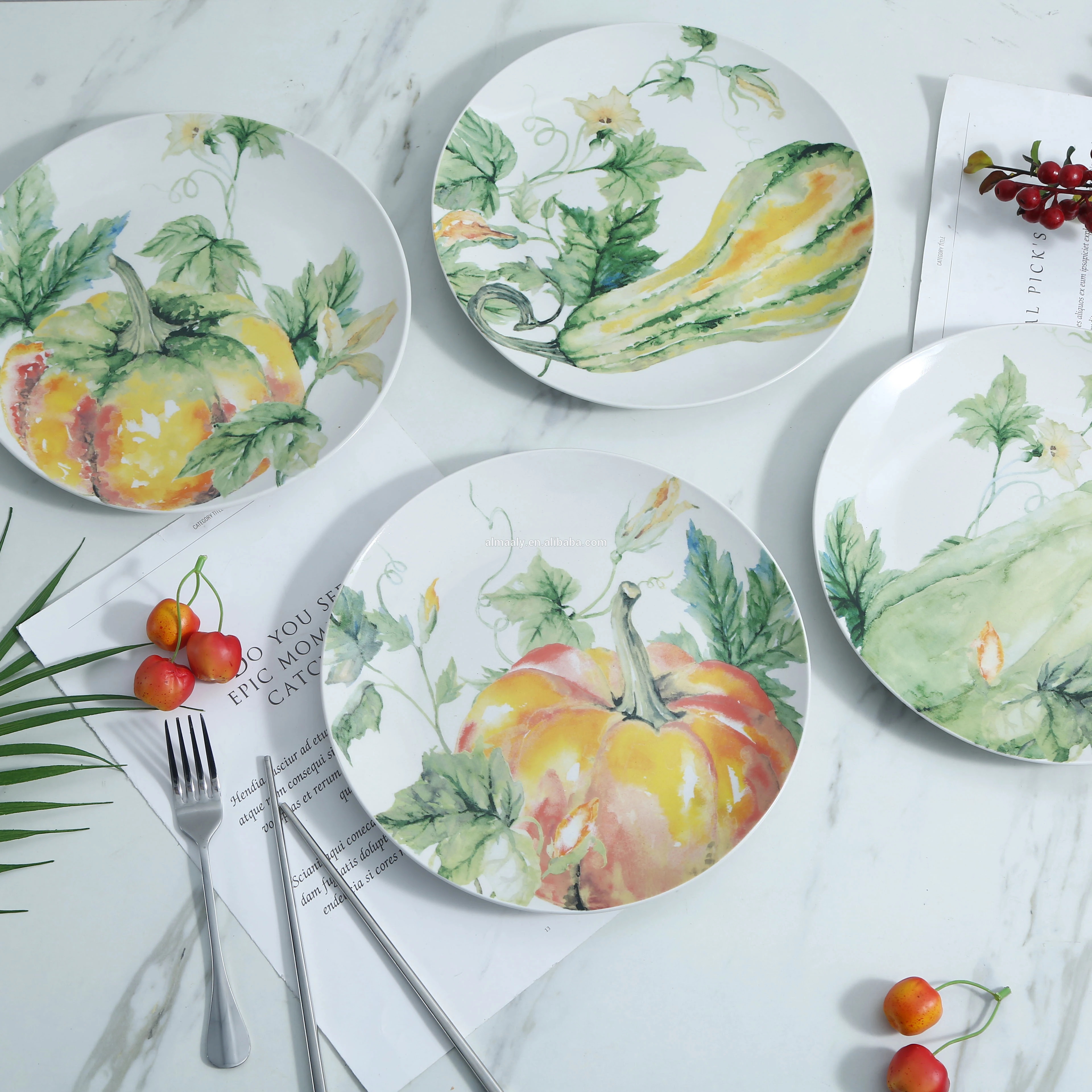 Ceramic Plates Sets of Dinnerware White flat  plats Charger Quantity  OEM Customized