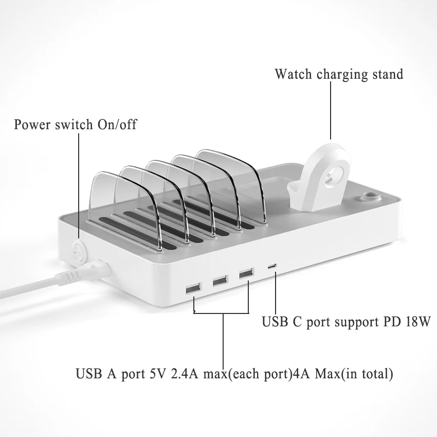 
New Arrival multiple charger station 4 USB Mobile Phone Charging Station 4 in 1 charging station 