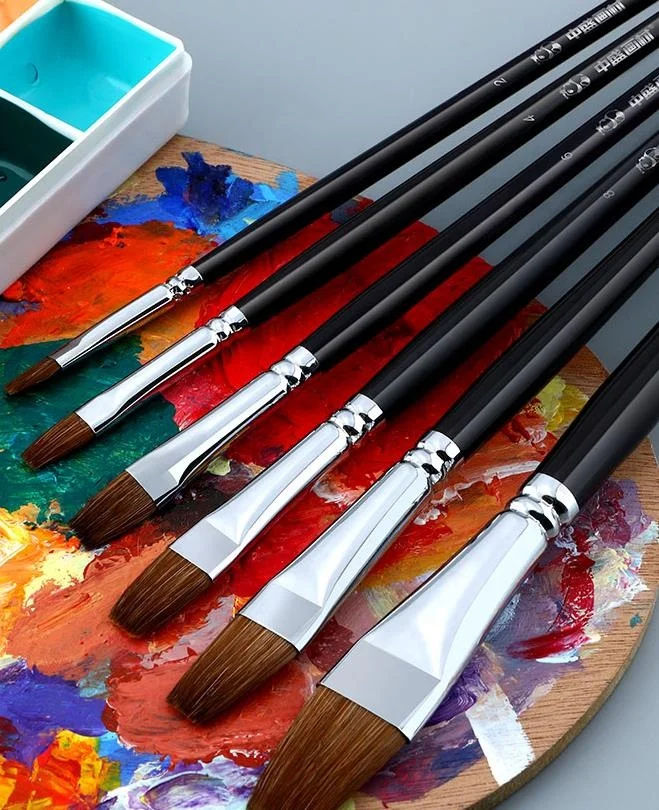 Weasel hair #102 filbert head black handle artist brush for sale, brush maker, fine brush