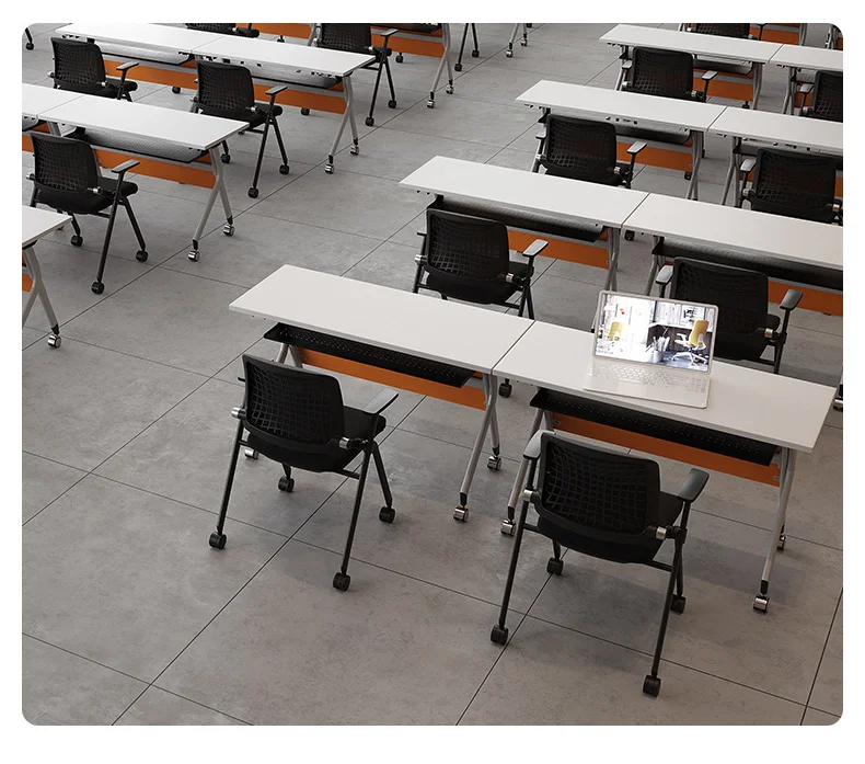 Factory Direct Sell Movable Office Folding Training Desk Folding Laptop Table With Wheels Metal Folding Training Flip Top Table