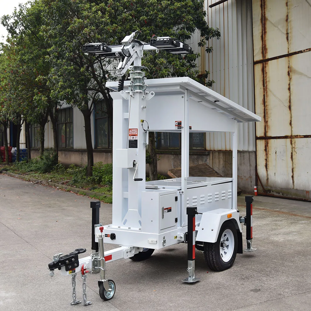 Clean energy Lithium battery LED solar light tower trailer