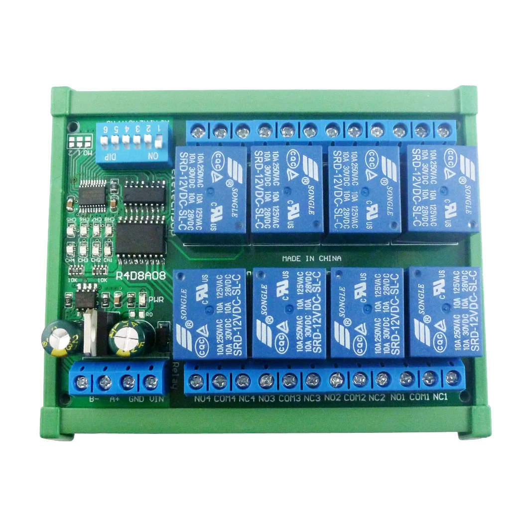 12V 8-канальный DIN Rail RS485 реле Modbus RTU пульт дистанционного управления ПЛК Плата расширения