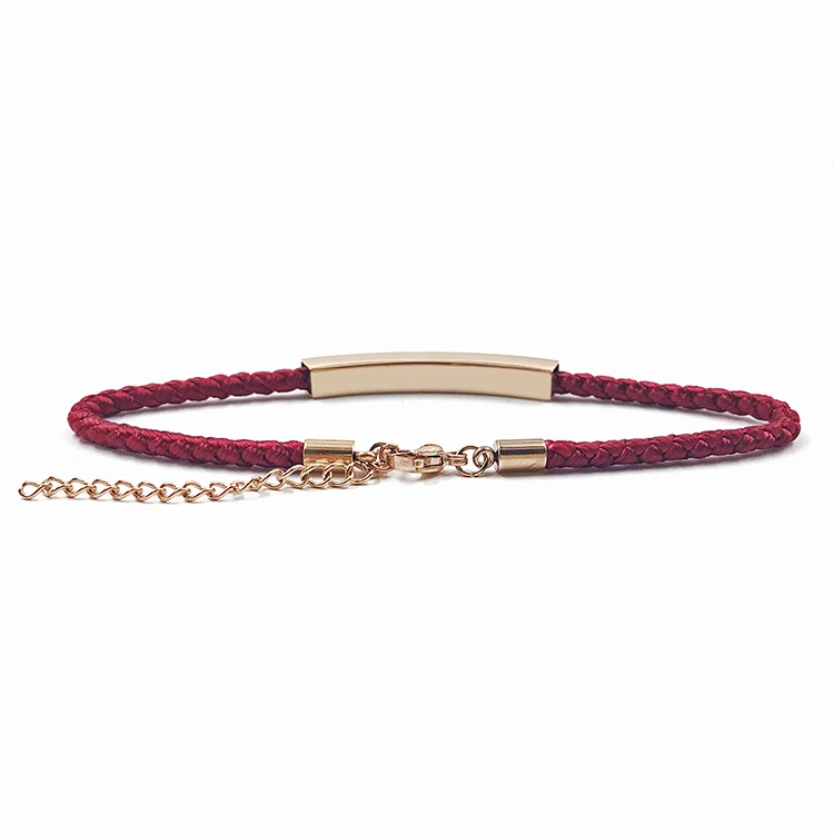 custom bracelets  gold bar engraved inspirational statement message red braided rope bracelet for women men