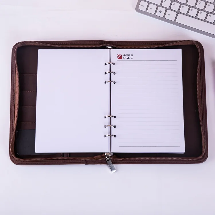 Leather Ring Binder Zipper Padfolio Custom Manager