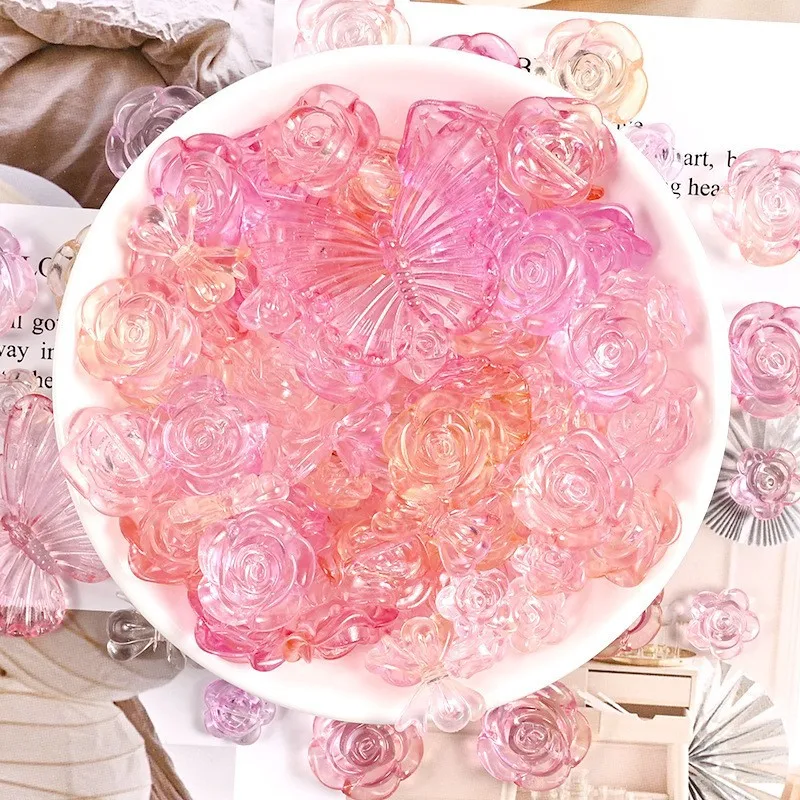 New Arrival Dreamy Beauty Colorful Transparent Baroque Butterfly Rose Shape Resin Cabochons Slime Charms For Jewelry Accessories