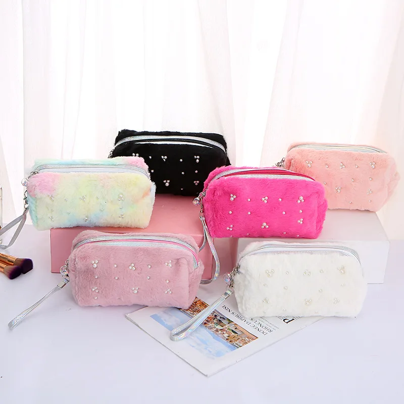 Wholesale Plush Faux Fur Makeup storage bag