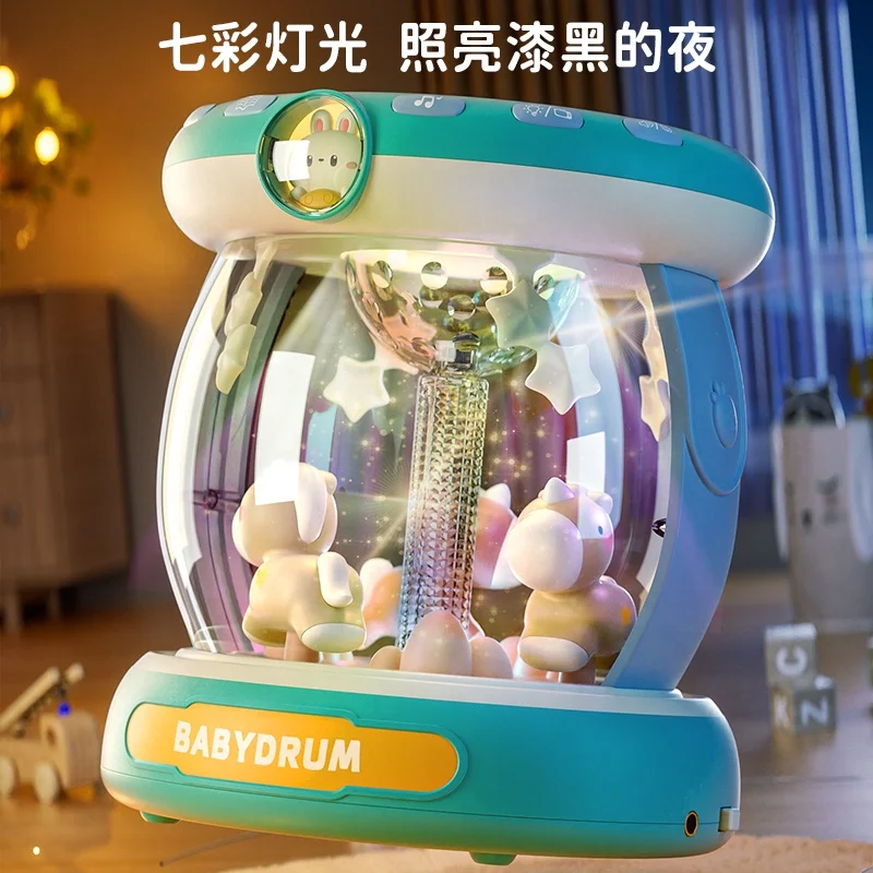Early Educational Baby LED Projection Musical Drum Toy with Rotating Lights and Sounds Microphone