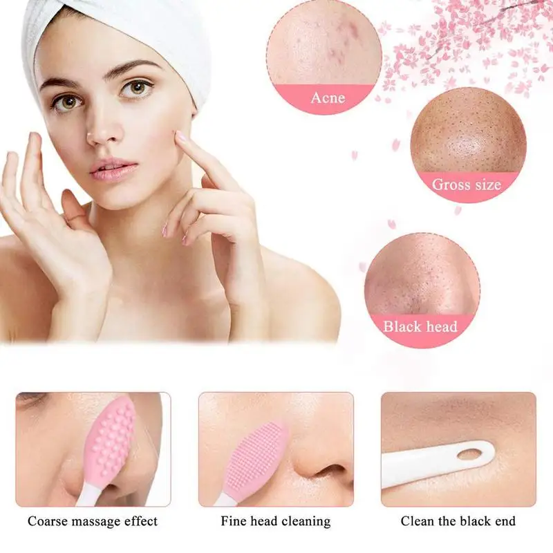  2021OEM Soft Double-Sided Silicone Lip Scrub Massager Exfoliating Nose Clean Blackhead Removal Facial Cleansing
