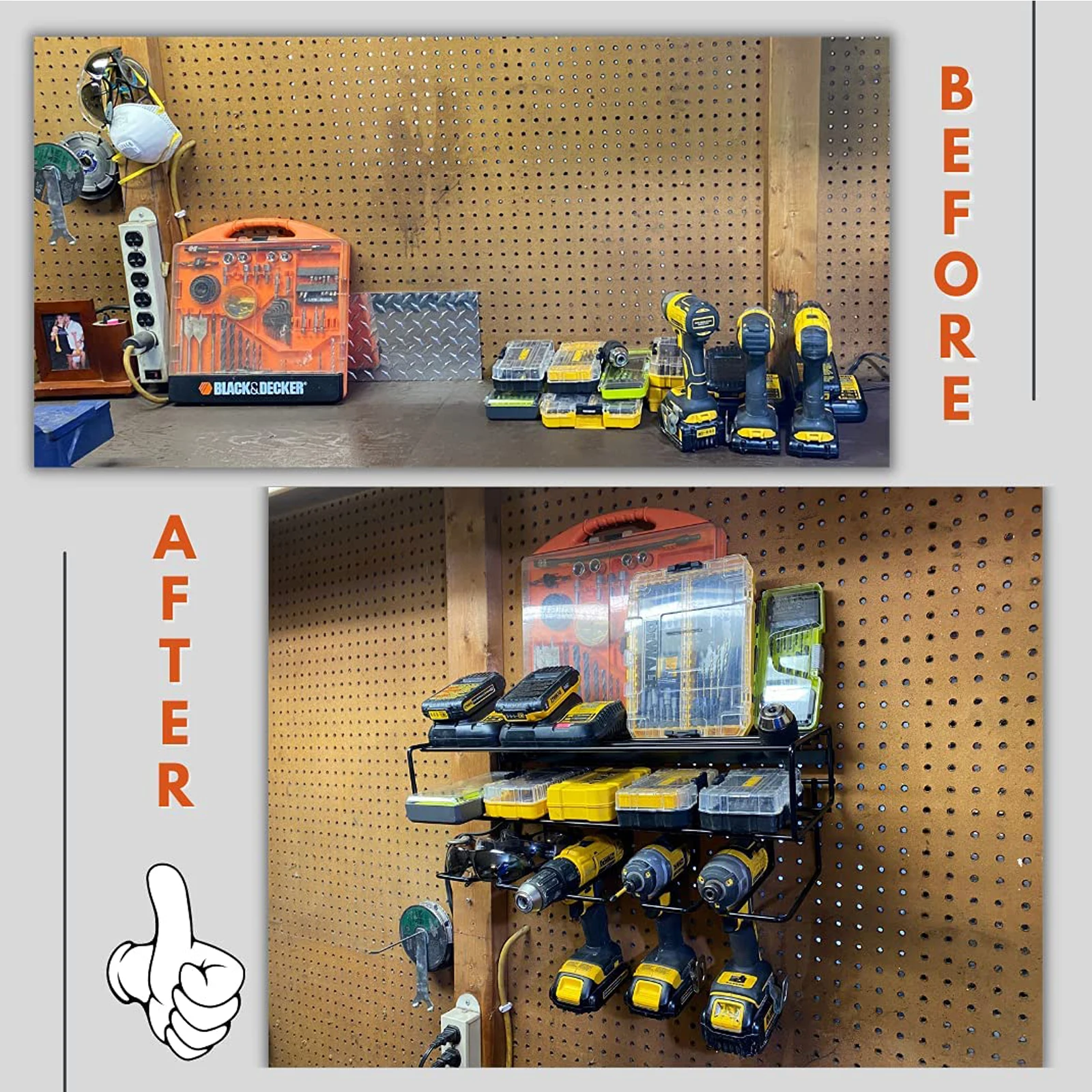 Compact Steel Design Wall Mounted Storage Rack for Handheld & Power Tools Heavy Duty Floating Tool Shelf