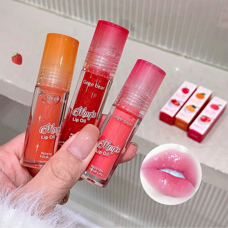 Gege Bear Lip Skin Care Product Hydration High Shine Pearl Lipgloss Non-sticky Moist Fruit Juice Magic Lip Gloss Oil