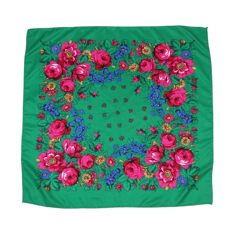 Muslim Scarf Russian Shawls Ethnic Print Scarf Autumn And Winter Warm Cotton Pocket Neckerchief Square Printing Neckerchief