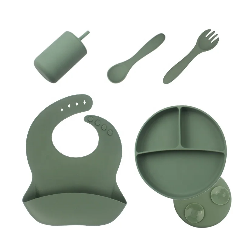 KASU Child Plate Baby Plates Sets Baby Feeding Dish Suction Baby Silicone Tableware Plate Bowl With Spoon