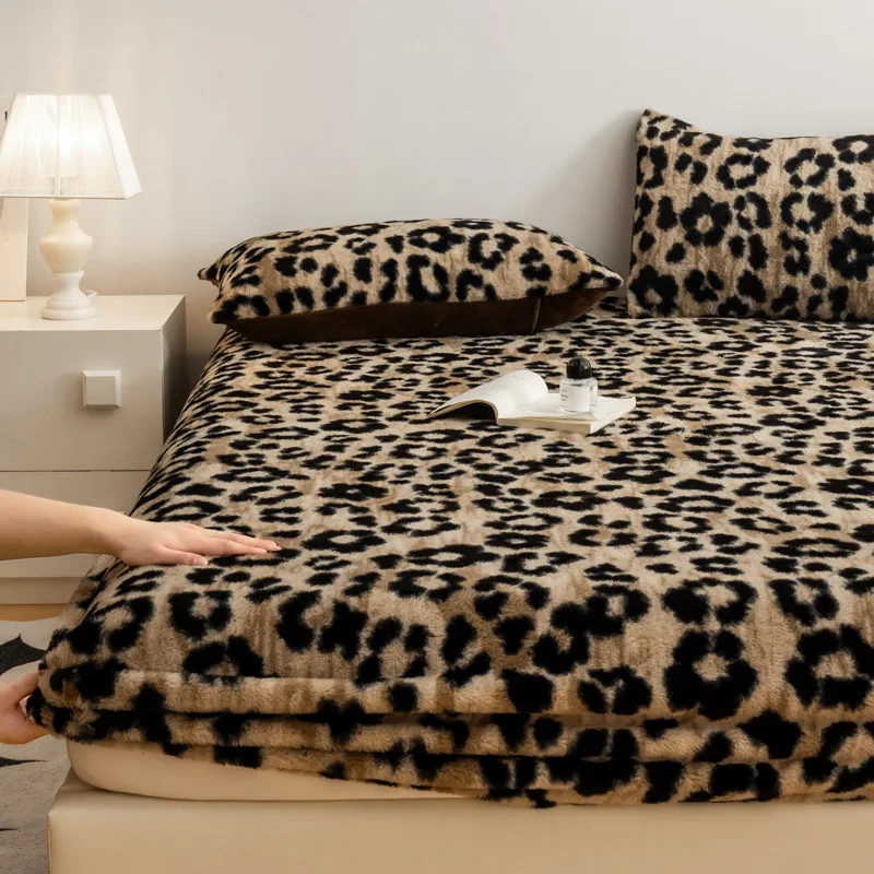 Fitted Sheet Elastic Mattress Cover Fluffy Plush Bed Thick Rabbit Plush Protective Cover Dust Cover With 2 Pillowslips