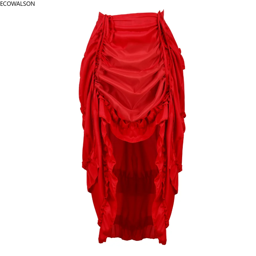 Steampunk Gothic Irregular Ruffles Pirate Skirt Asymmetrical Pleated High Low Dancing Skirts for Women Halloween Costumes
