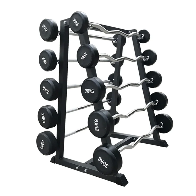 Custom Logo Gym Exercise Set with Integrated Fixed Weightlifting BarbellStraight Bar Curved Bar and Rubber-coated Jumping Bar