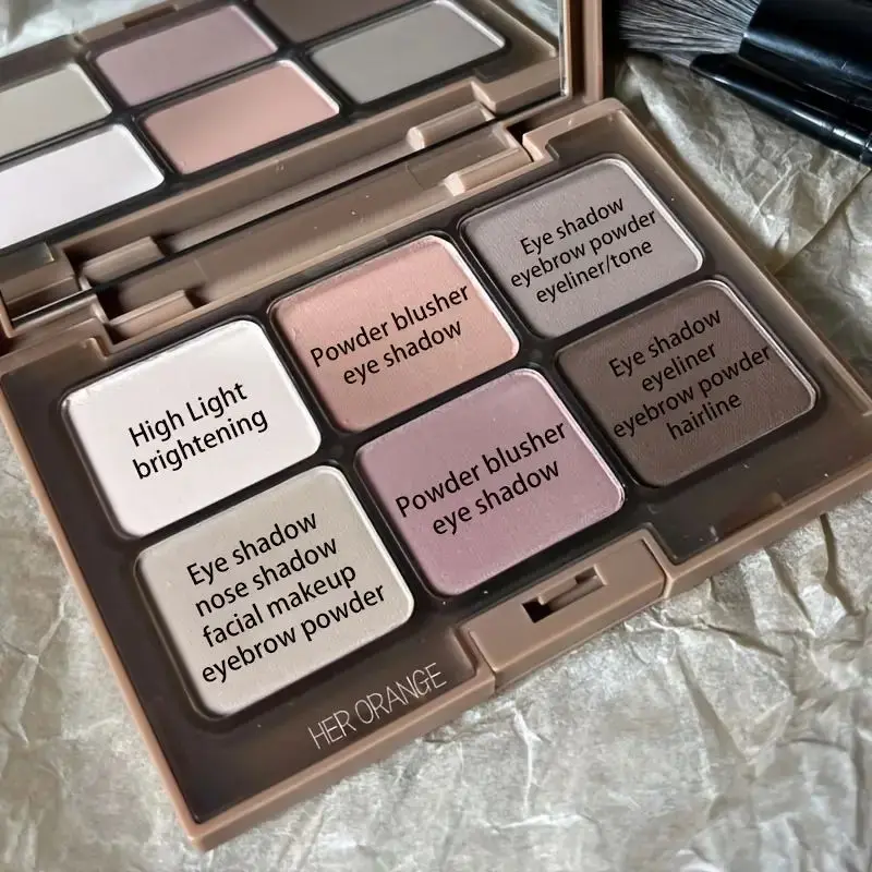 6-Color Metallic Matte Eyeshadow Palette Multi-function Disc Matte Powder Blusher Facelift Highlight All-in-one Eyeshadow