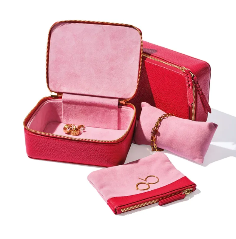 Wedding gift pebbled leather earrings ring watch box high quality travel jewelry case customized logo luxury jewellery case