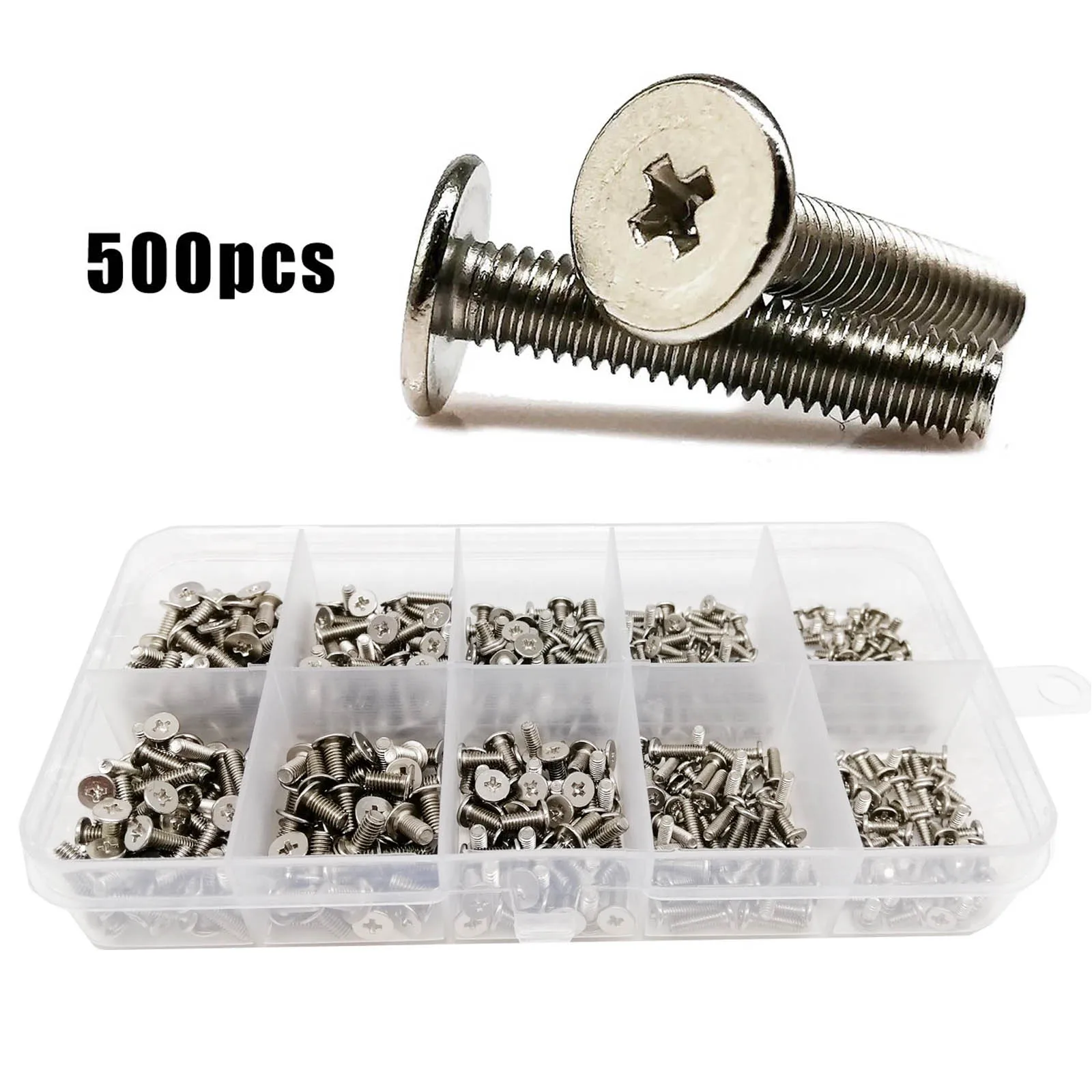 Total 500pcs / box Set Assortment Kit M2  M2.5 M3 Mini Micro Phillips Thin Wafer Flat Head  Bolt Screw for Laptop Phone