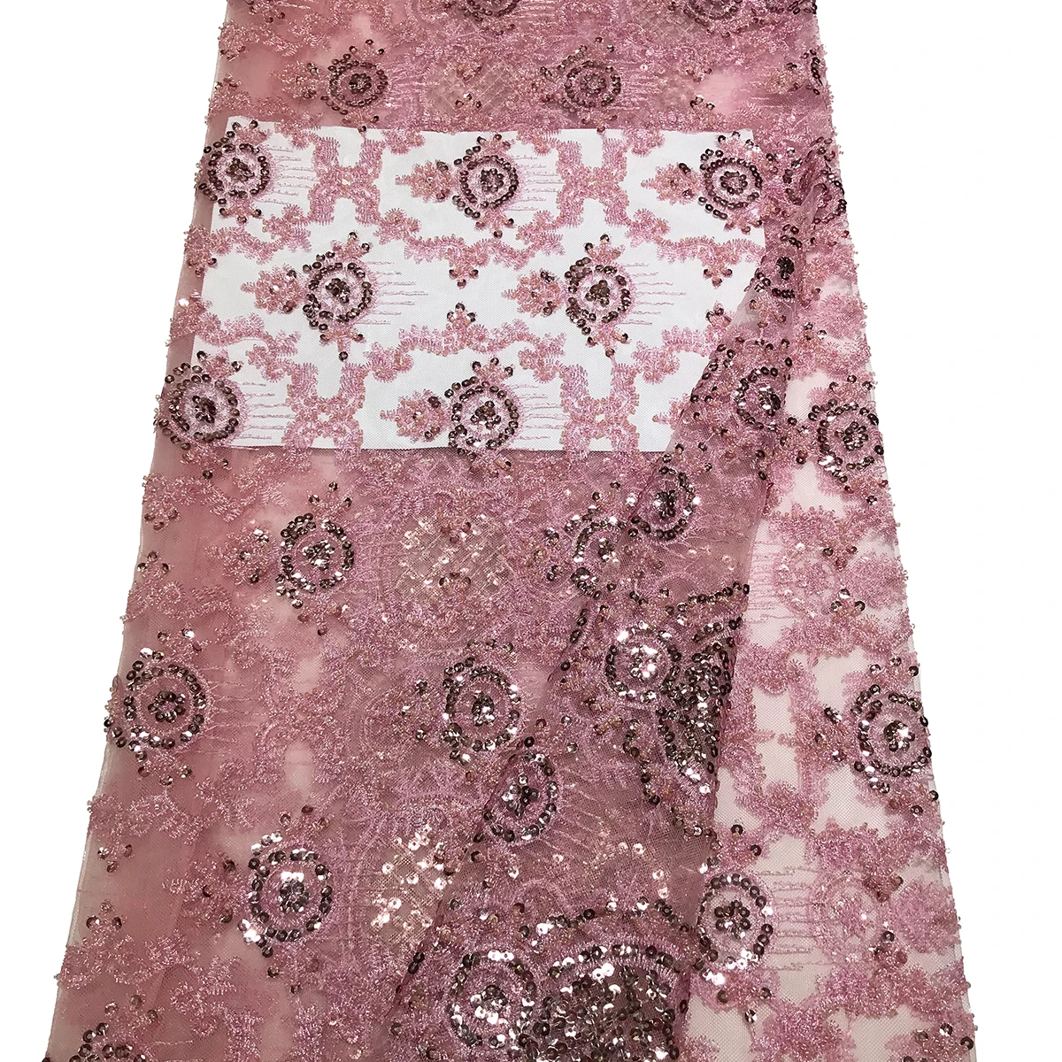 High Quality African Champagne George Beaded Bridal Lace Fabric By 5 Yards Embroidery Sequins Net Tulle For Nigerian Party Dress