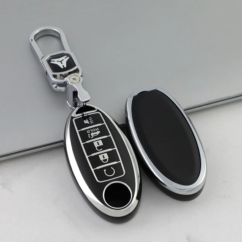 Silver Edge Tpu Car Key Cover&keychain Fob Case For Nissan note Qashqai Pathfinder Rogue Versa Murano Infiniti Q50 accessories