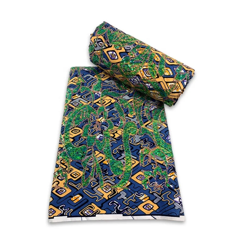 African customer Sequins Embroidery Shine Style Wax Printed Design Fabric