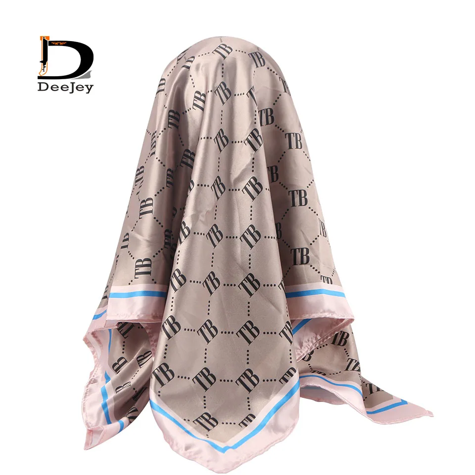 Custom Logo Vintage Fashion Satin Silk Scarf Hijab Square Scarf for Woman Hair Accessories