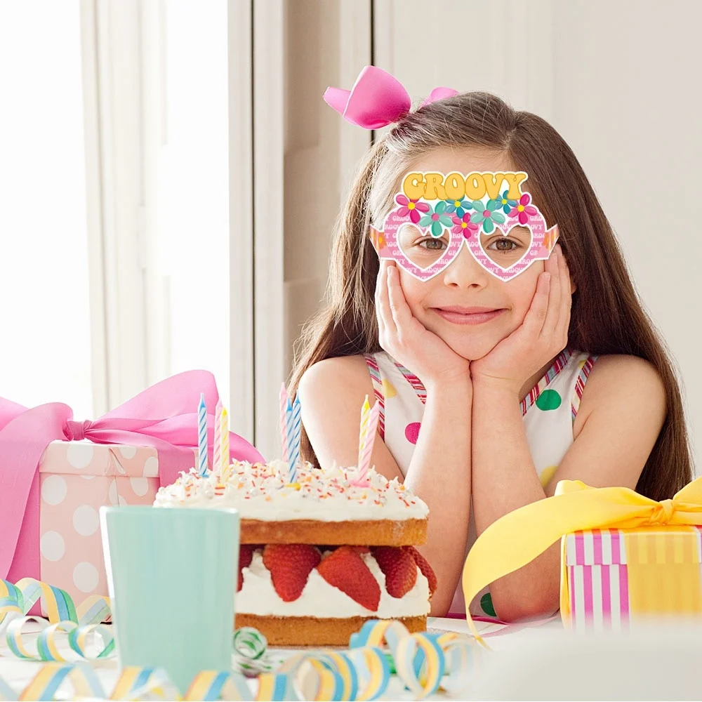 6 Pcs Groovy Retro Hippie Theme Paper Glasses Groovy Party Decorations Groovy Hippie Glasses For Girls Birthday Party Supplies