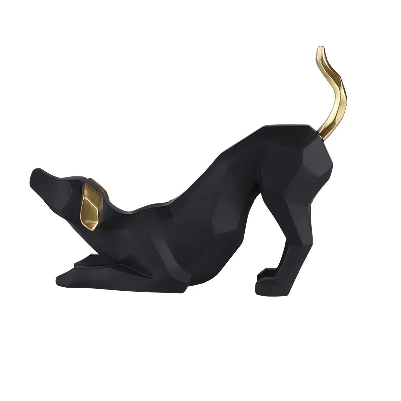 Geometric Black Resin Dog Statue Art Decor International Clear Lined Resin Dog