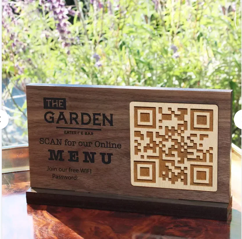 Customize Tabletop Acrylic or wooden Facebook Ins Plaque Gold Qr Code Beauty Sign Business Social Media Sign With Stand