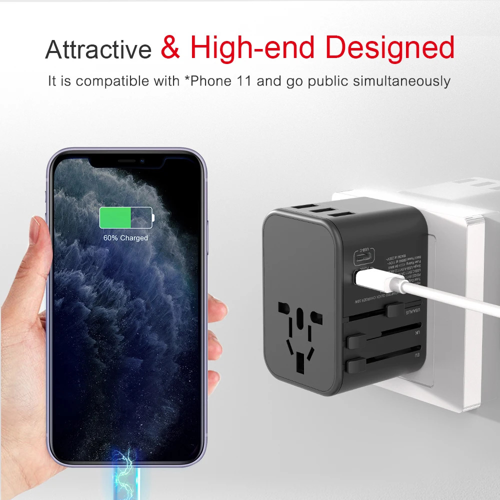 
Multifunctional power adapter 33.5W PD charger all in one USB C universal adaptor portable travel charger 