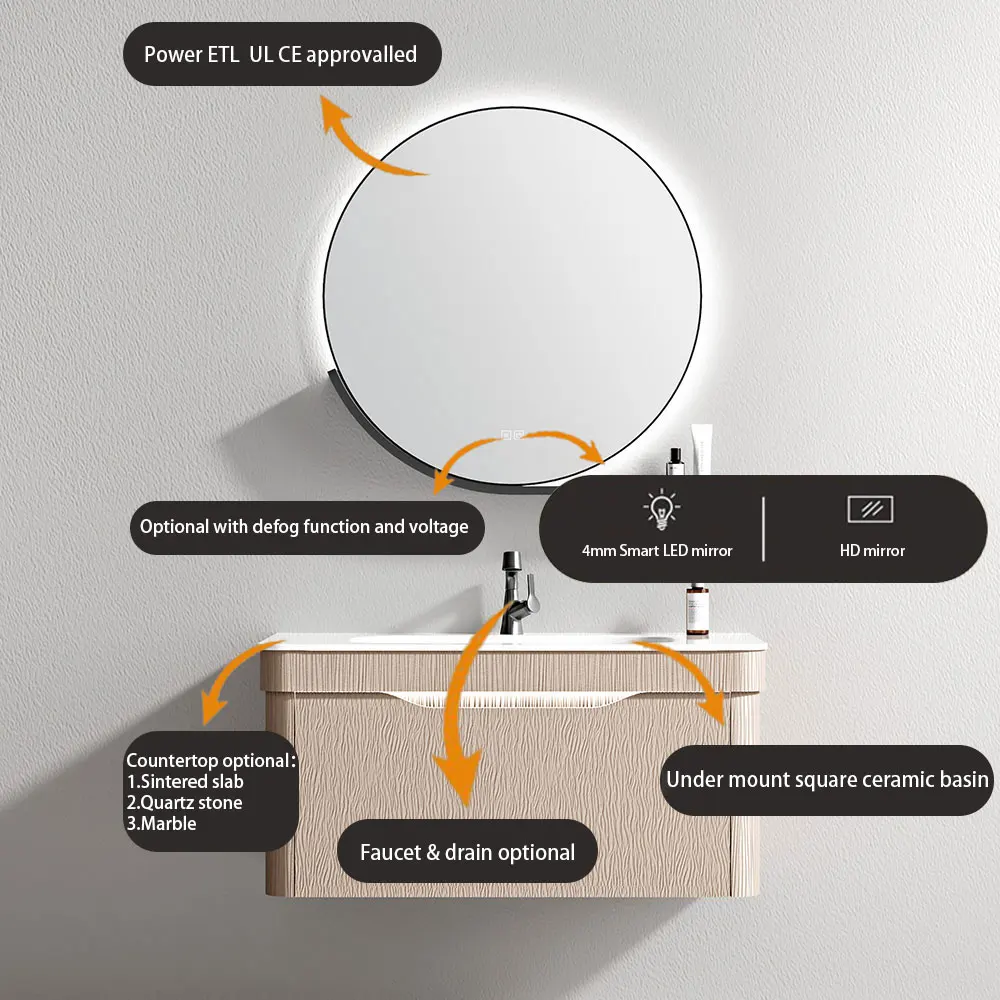 Modern Style Wall-Mounted Bathroom Cabinet with Mirror Made of Plywood Solid Wood Home Hotel Use Bathroom Vanities Furniture