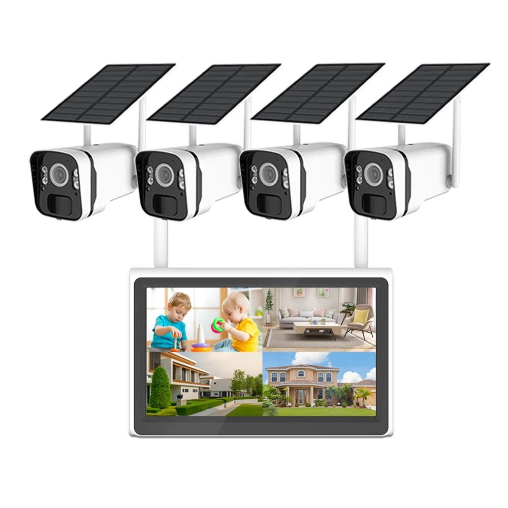 4CH 4MP батарея Солнечная камера видеонаблюдения комплект уличная Беспроводная Wi-Fi Солнечная система безопасности