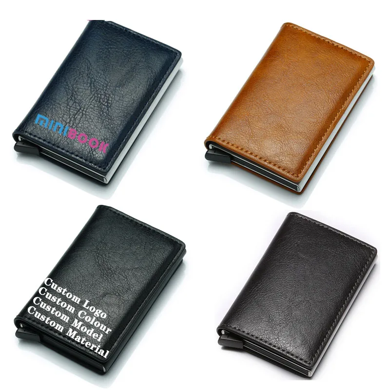 Бумажник Minibook из искусственной кожи металлический Rfid кошелек автоматический алюминиевый держатель для кредитных карт бумажники на заказ