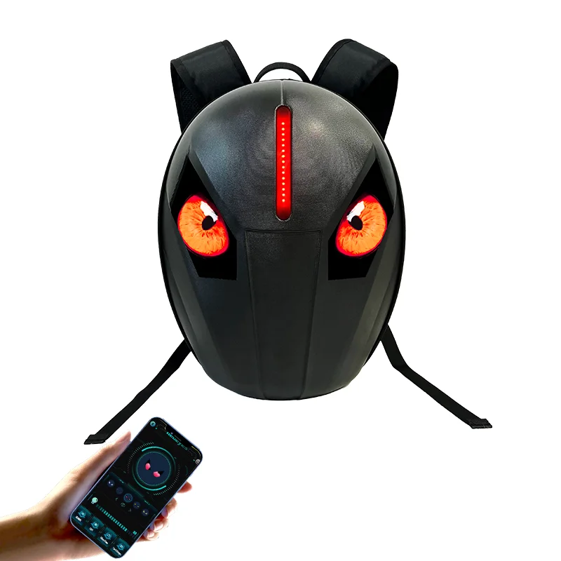 factory new design 3d eye display led bag waterproof Hard Shell Motorcycle Motorbike Riding Backpack DIY Display Eyes LED Bag