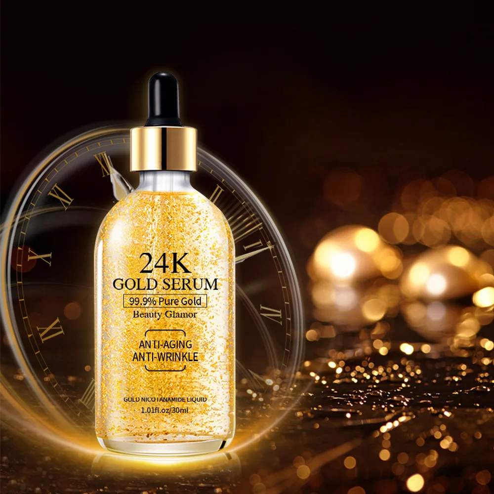 24k Gold Foil Hyaluronic Acid Essence Liquid Hydrating Smooth Fine Lines Anti Aging Remove Wrinkles Facial Nicotinamide Serum